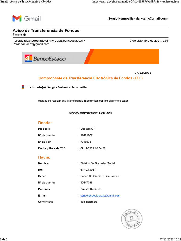 Comprobante de Transferencia Electrónica | PDF | Transferencia bancaria ...