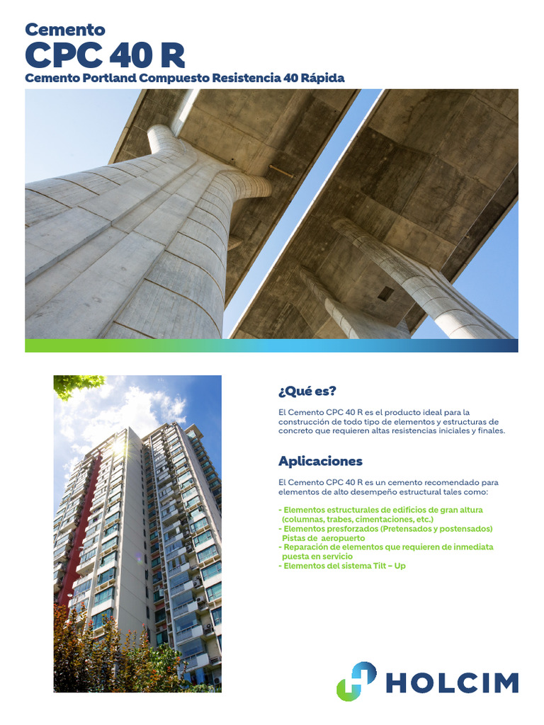 Cemento CPC 40 R: Usos y Propiedades | PDF | Hormigón | Cemento
