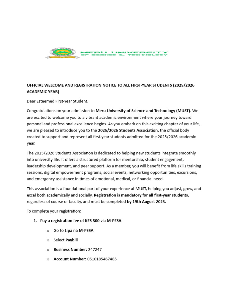 Meru University 2025/2026 Registration Guide | PDF