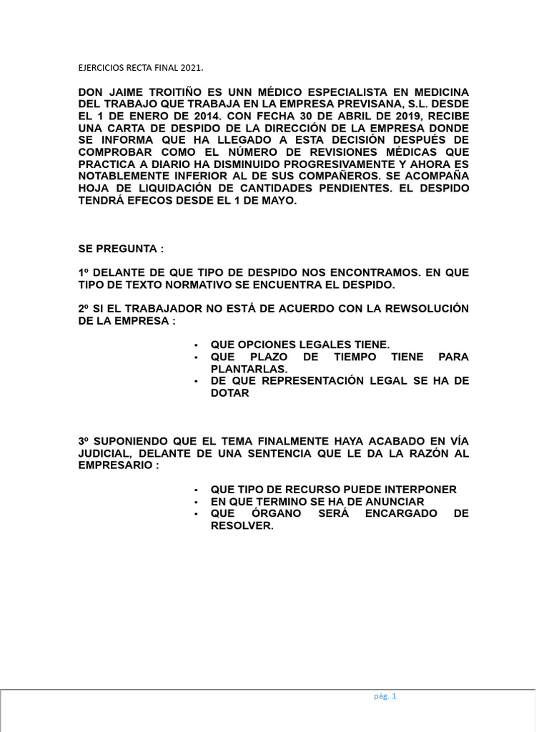 Ejercicios Recta Final 202 | PDF | Derecho laboral | Business