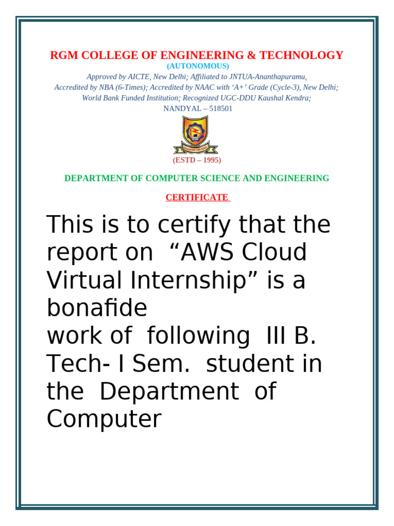 AWS Cloud Virtual Internship Certificate | PDF