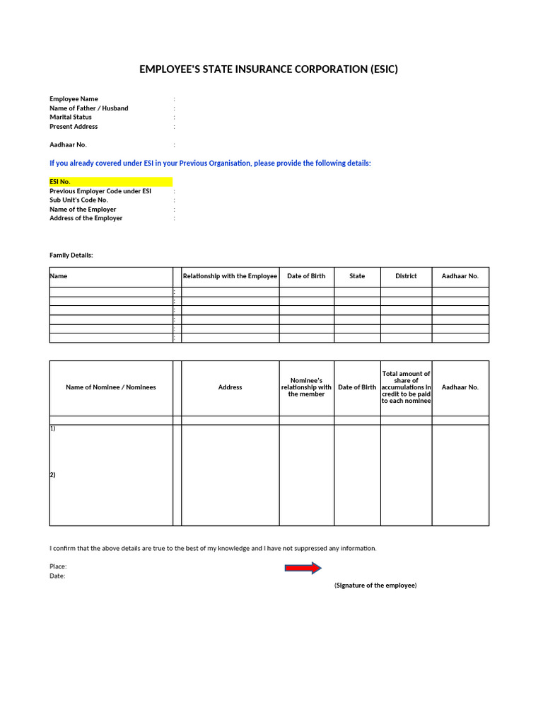 Esi Declaration Form | PDF