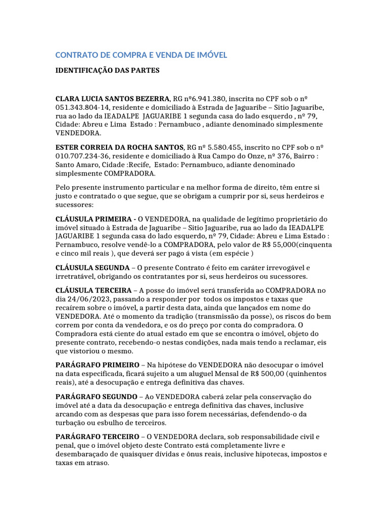 Contrato de Compra e Venda de Imóvel | PDF