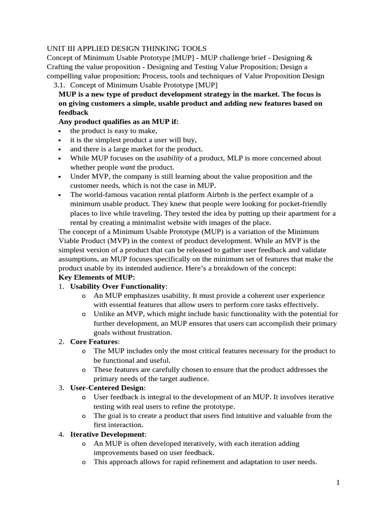 Minimum Usable Prototype (MUP) Insights | PDF | Usability | Target Audience