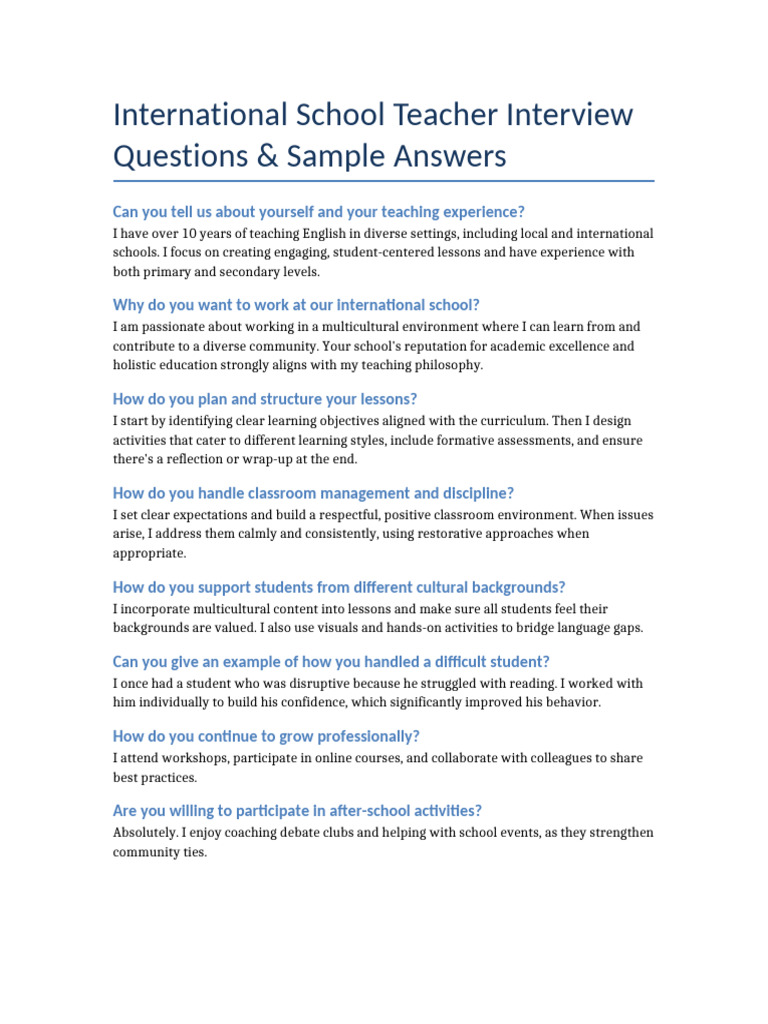 International School Interview QA | PDF