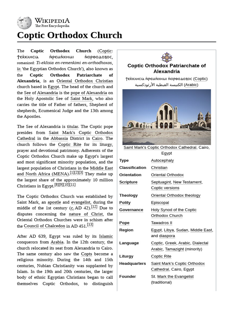 Coptic Orthodox Church | PDF | Council Of Chalcedon | Eastern Christianity