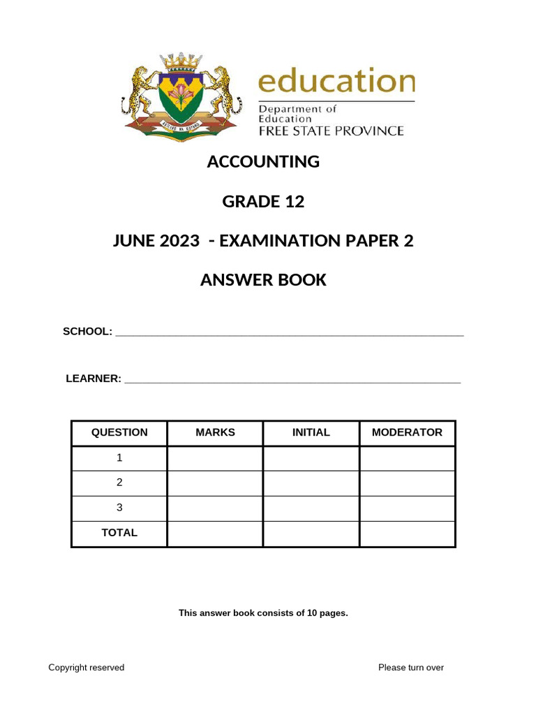 Grade 12 Accounting Exam Paper 2 | PDF | Debits And Credits | Financial ...