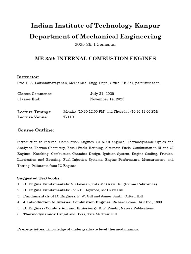 ME 359: Internal Combustion Engines | PDF | Internal Combustion Engine ...