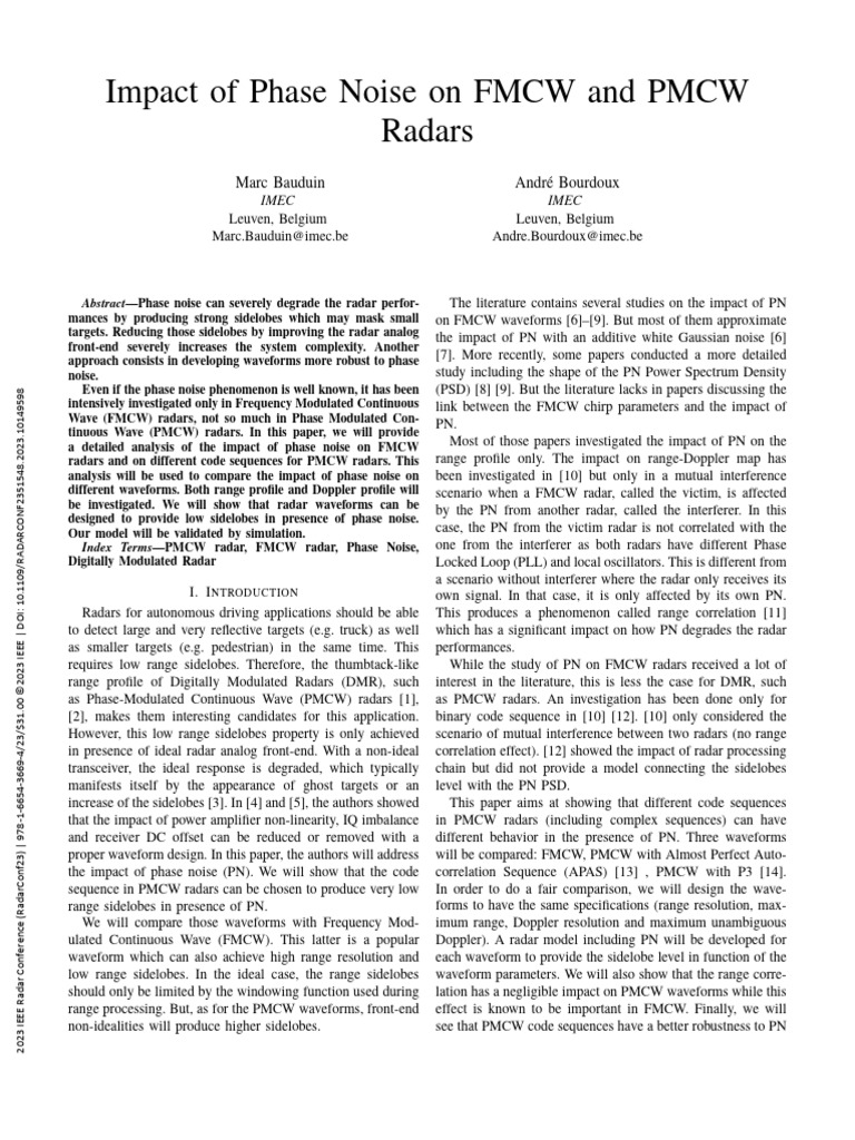 Phase Noise Effects on FMCW and PMCW Radars | PDF | Radar | Sampling ...