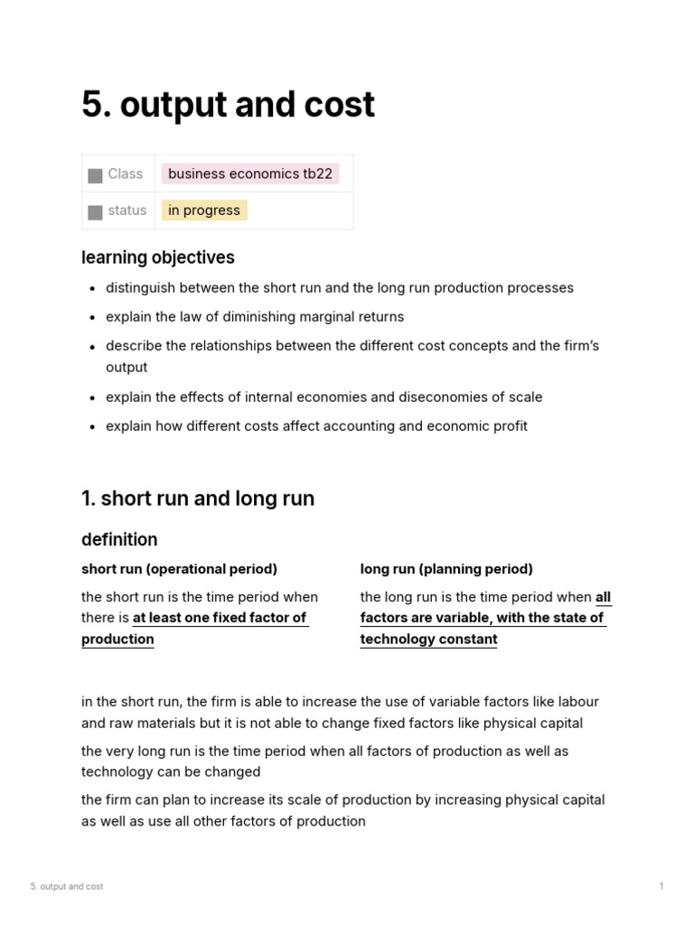 Output and Cost in Production Processes | PDF | Labour Economics ...