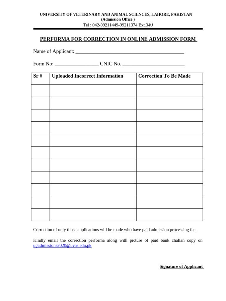 Correction Form | PDF