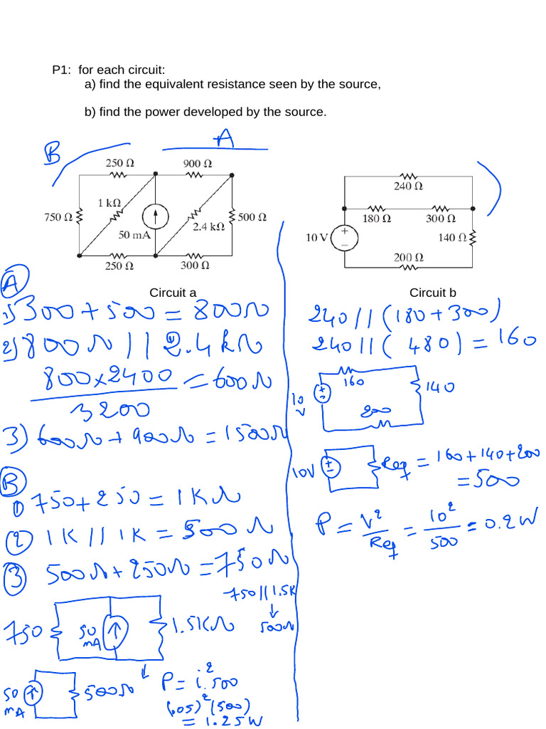 Circuit Analysis: Power & Resistance Calculations | PDF