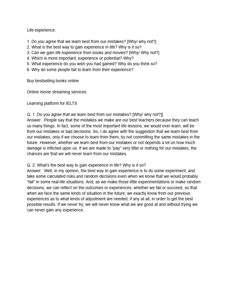 Gaining Life Experience Through Mistakes | PDF