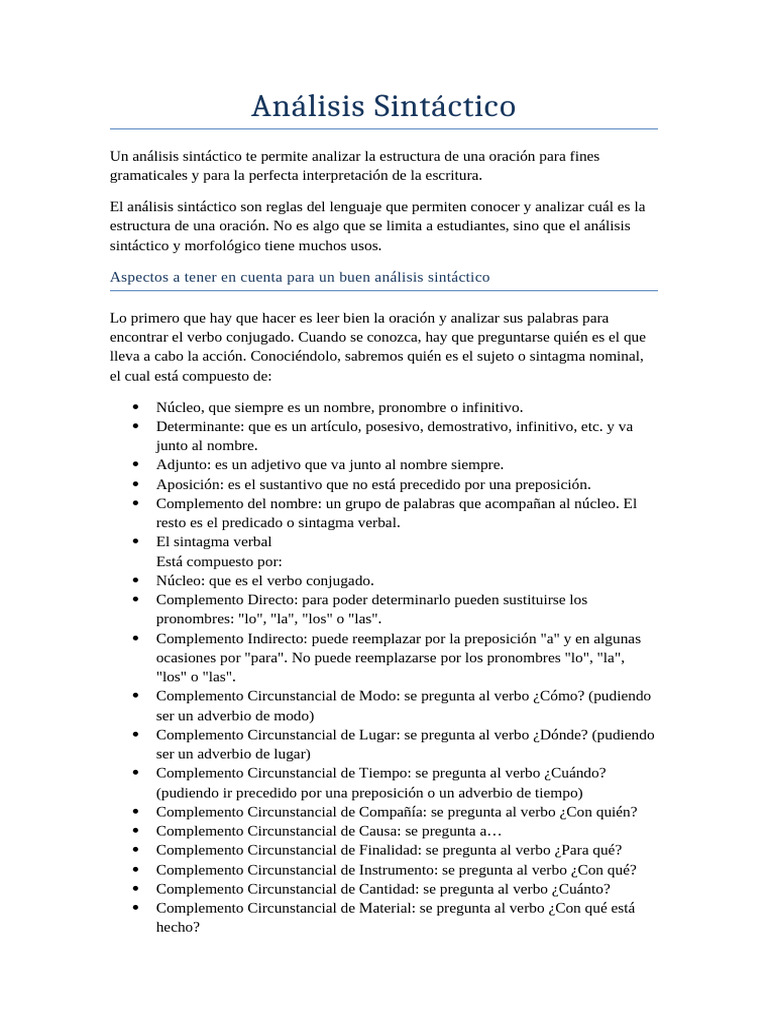 Análisis Sintáctico | PDF | Verbo | Oración (Lingüística)