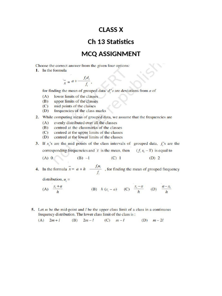 CH 13 MCQ Assignment Class X | PDF