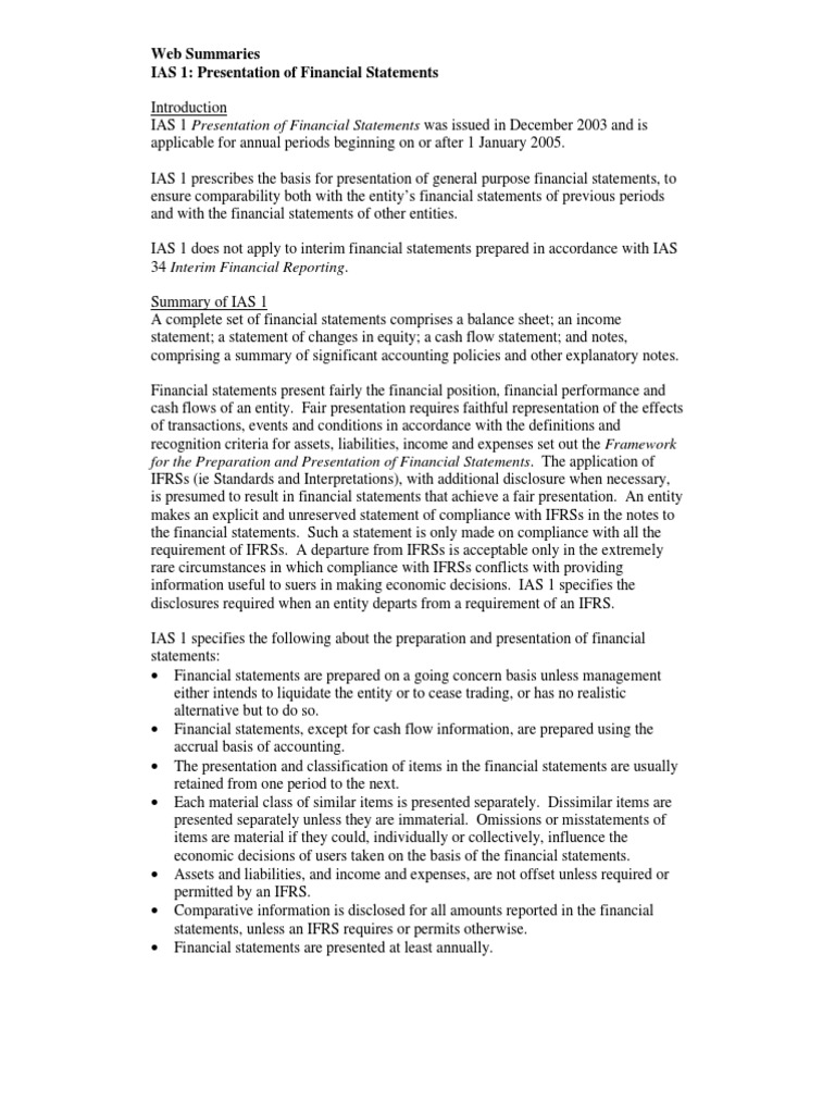 IAS 1 Financial Statement Presentation Guide | PDF | International ...