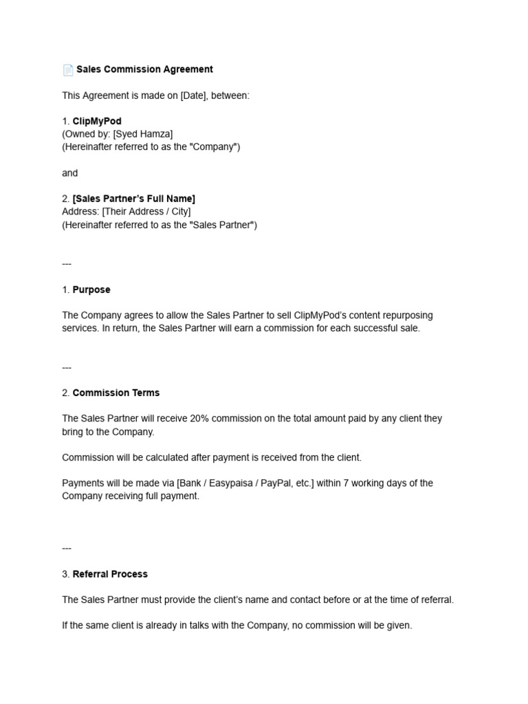 Sales Commission Agreement Template | PDF