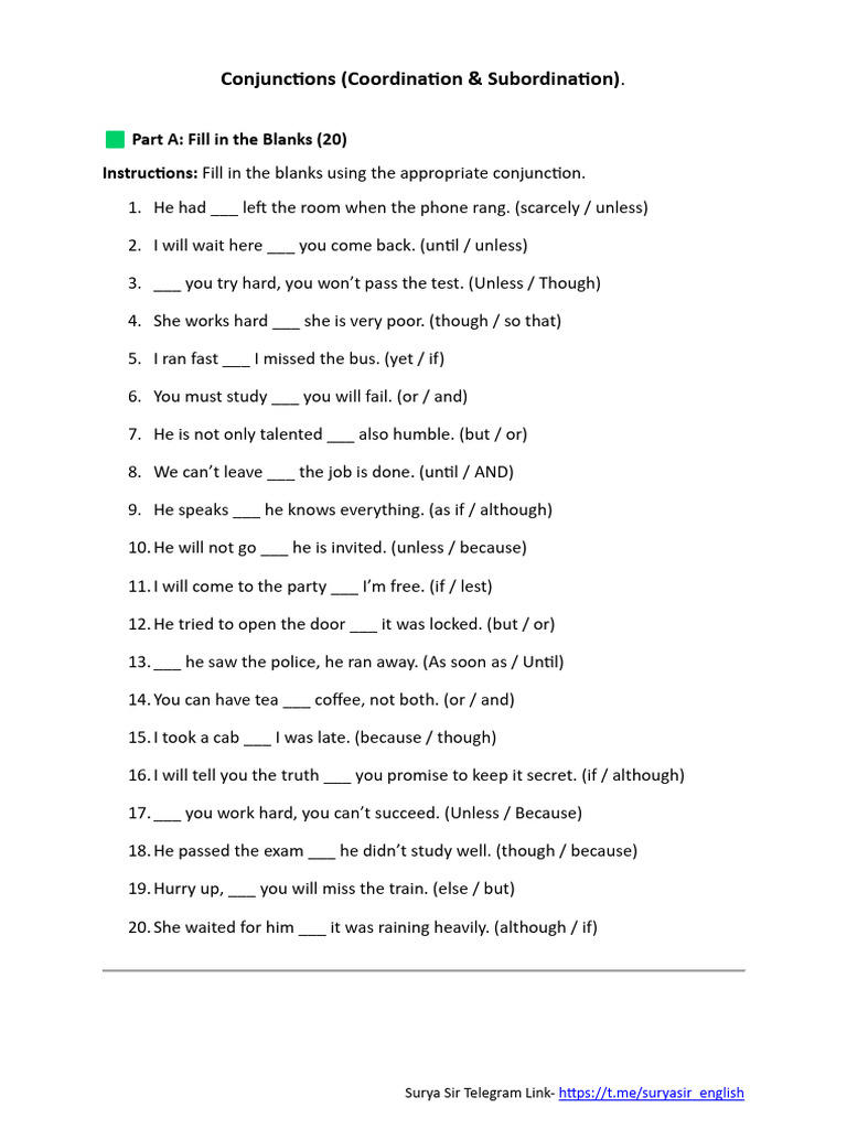 Conjunctions Practice and Correction Guide | PDF