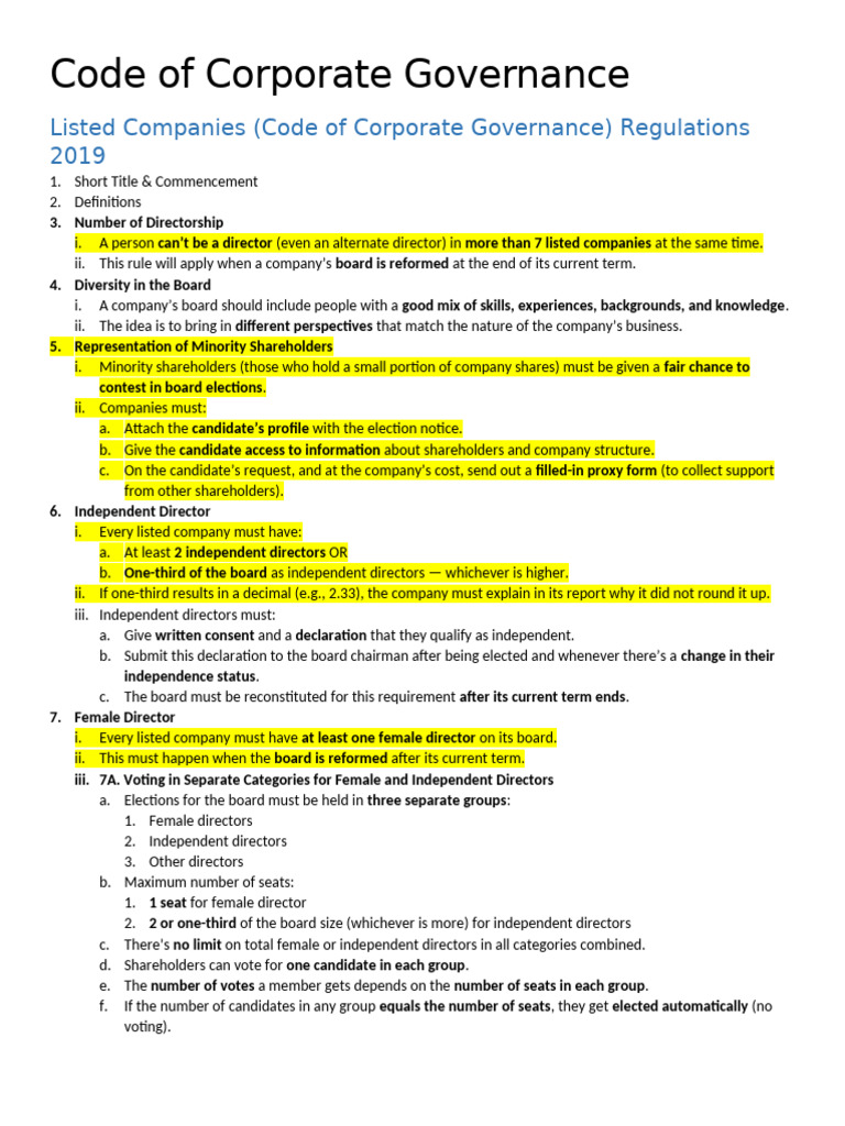 Corporate Governance Code for Listed Companies | PDF | Audit Committee ...