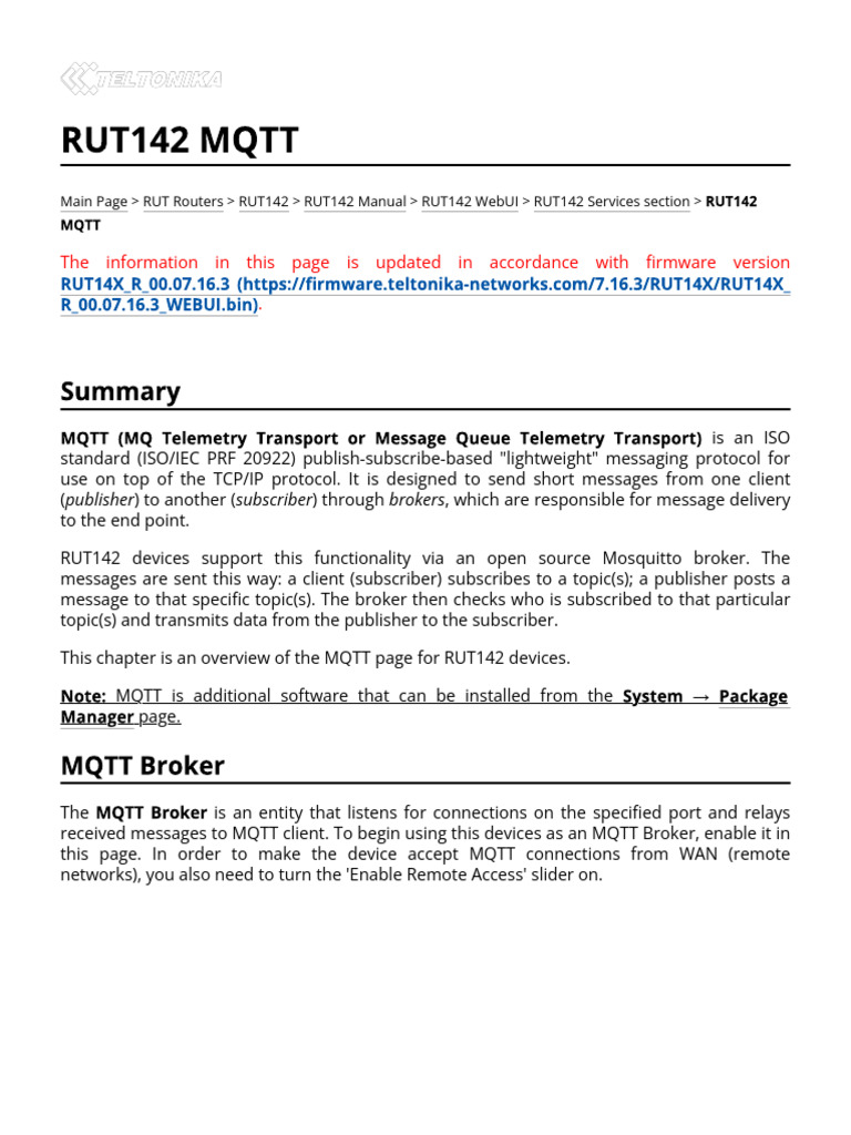 RUT142 MQTT - Teltonika Networks Wiki | PDF | Transport Layer Security ...