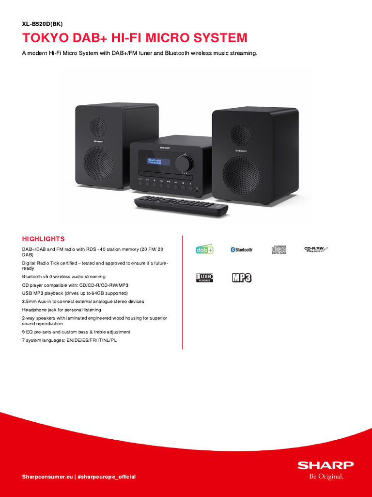 Sharp Tokyo Dab+ Hi-Fi Micro System Xl-b520d (BK) | PDF | Consumer ...