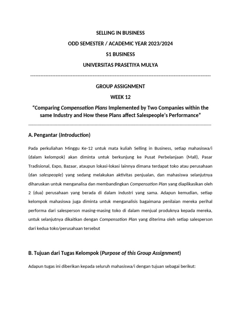 Guidelines For Group Assignment - Week 12 - Sales Compensation ...