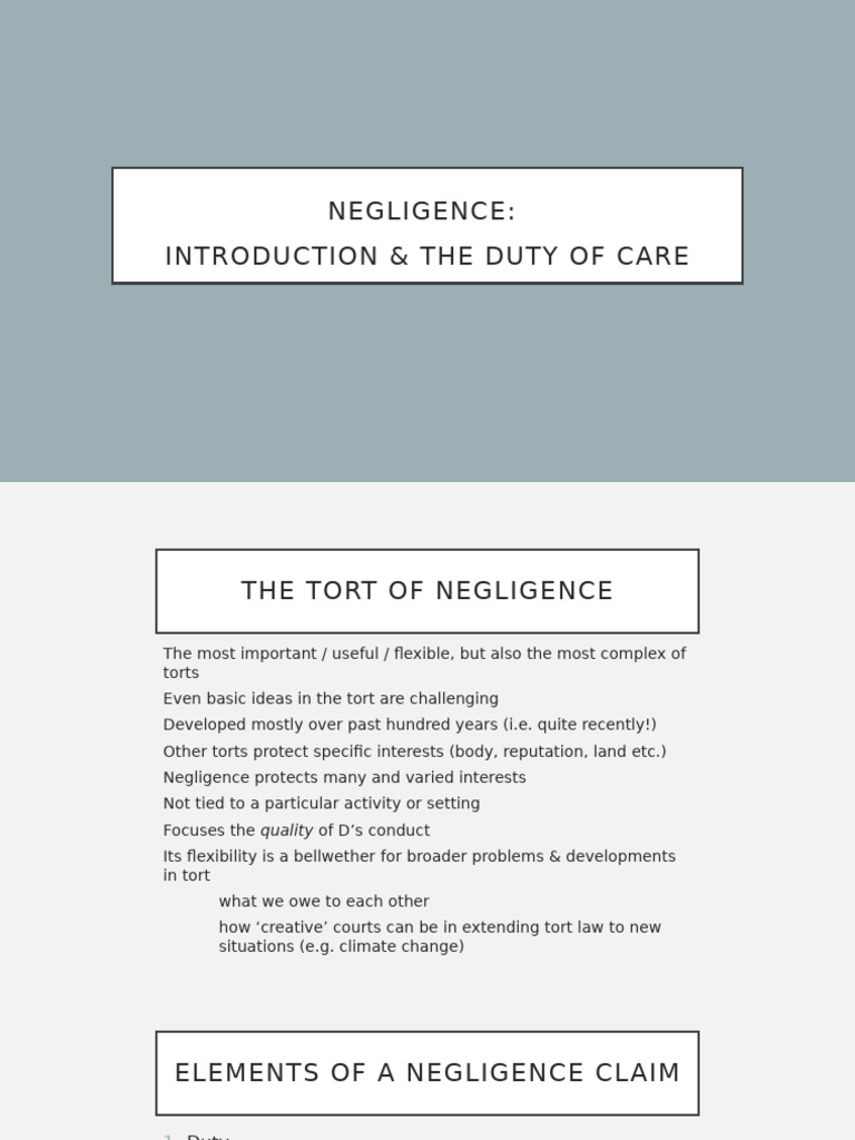 Lecture 5 - Intro To Negligence | PDF | Negligence | Duty Of Care