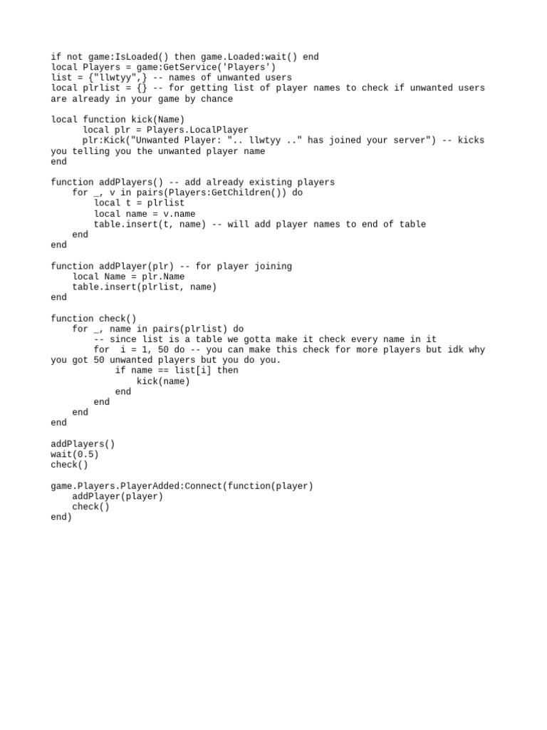 Kick Unwanted Players Script | PDF