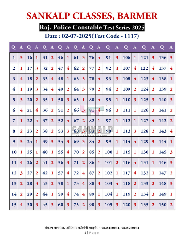 Test Code - 1117 Solution PDF | PDF