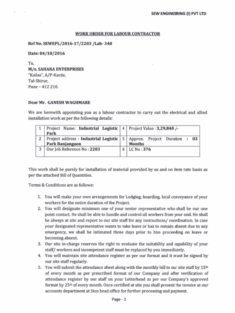 2203 - Labour Work Order | PDF