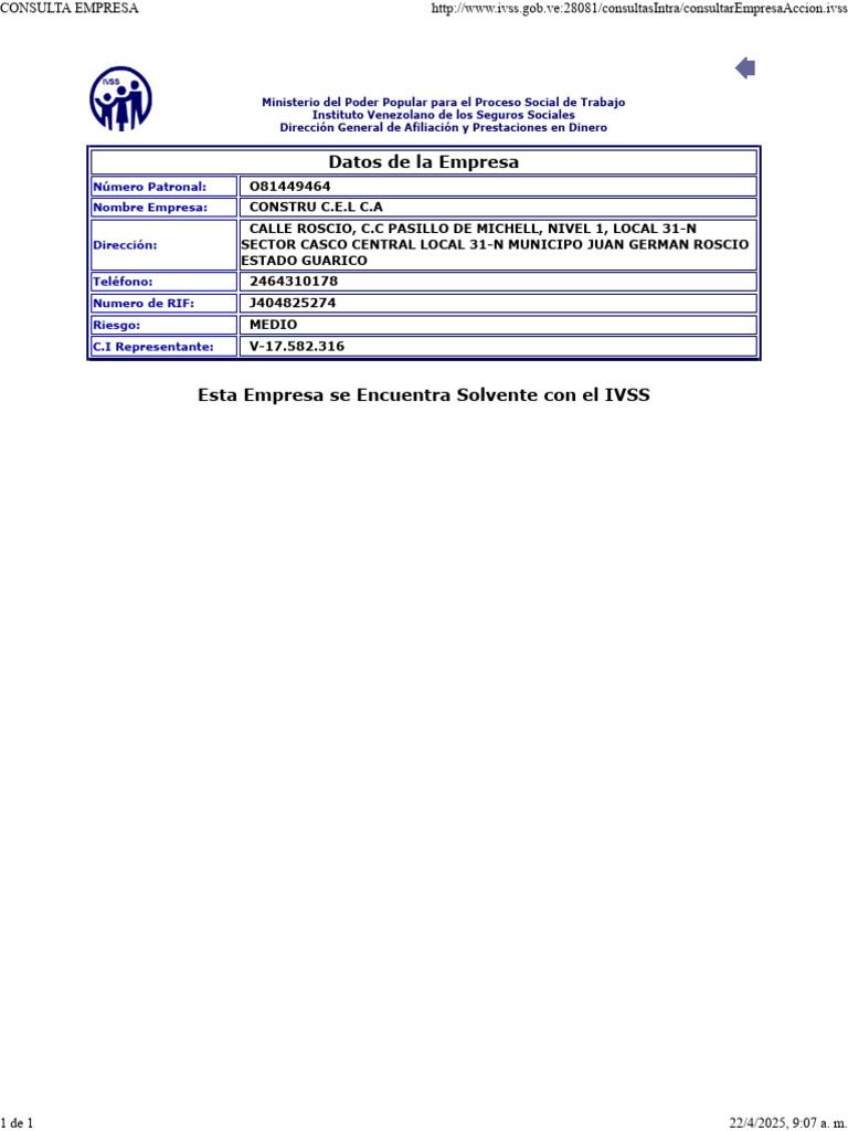 Solvencia Ivss Onstrucel 22-04-2025 | PDF