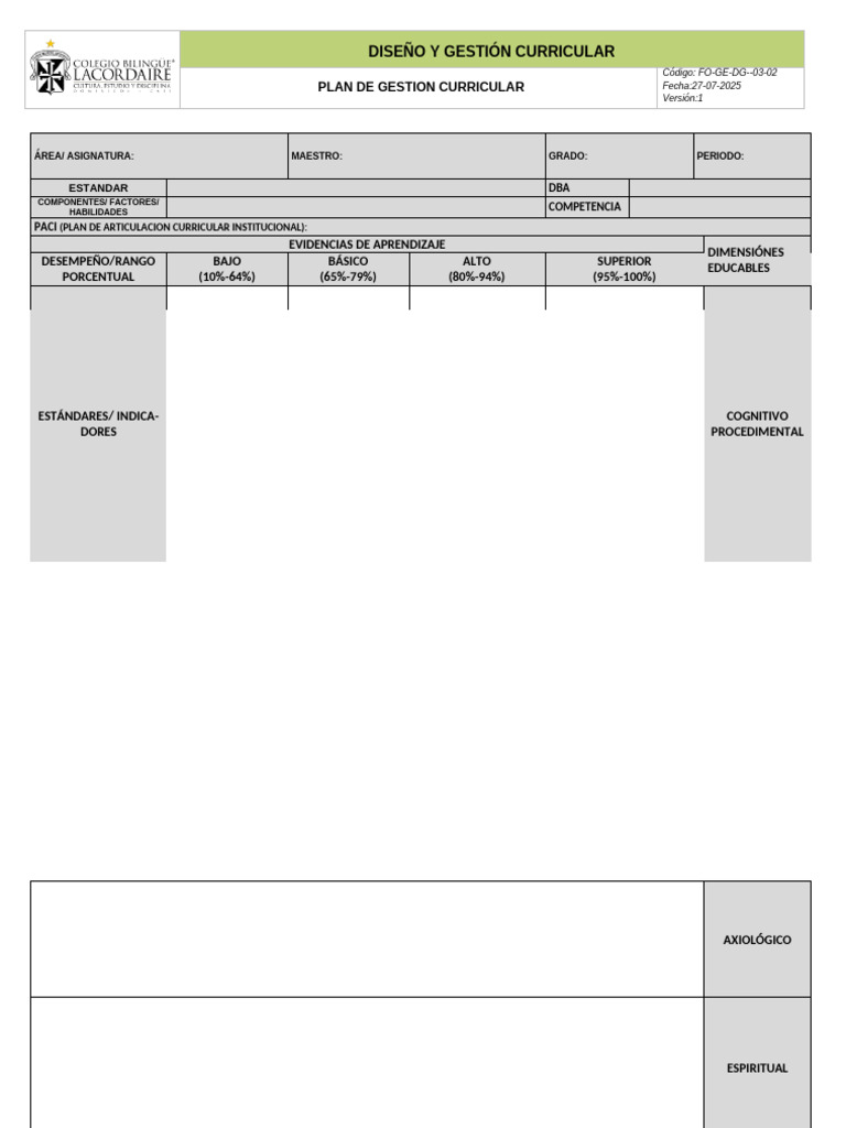 Plan de Gestión Curricular 2025 | PDF | Aprendizaje | Modificación de ...