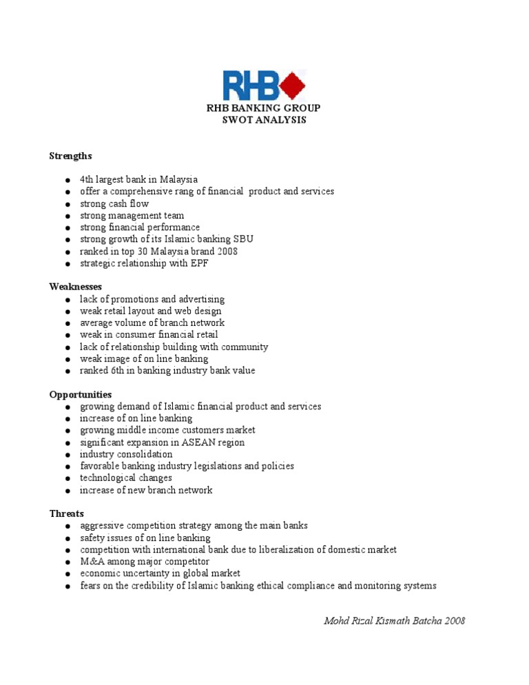 RHB Banking Group SWOT Analysis 2023 | PDF