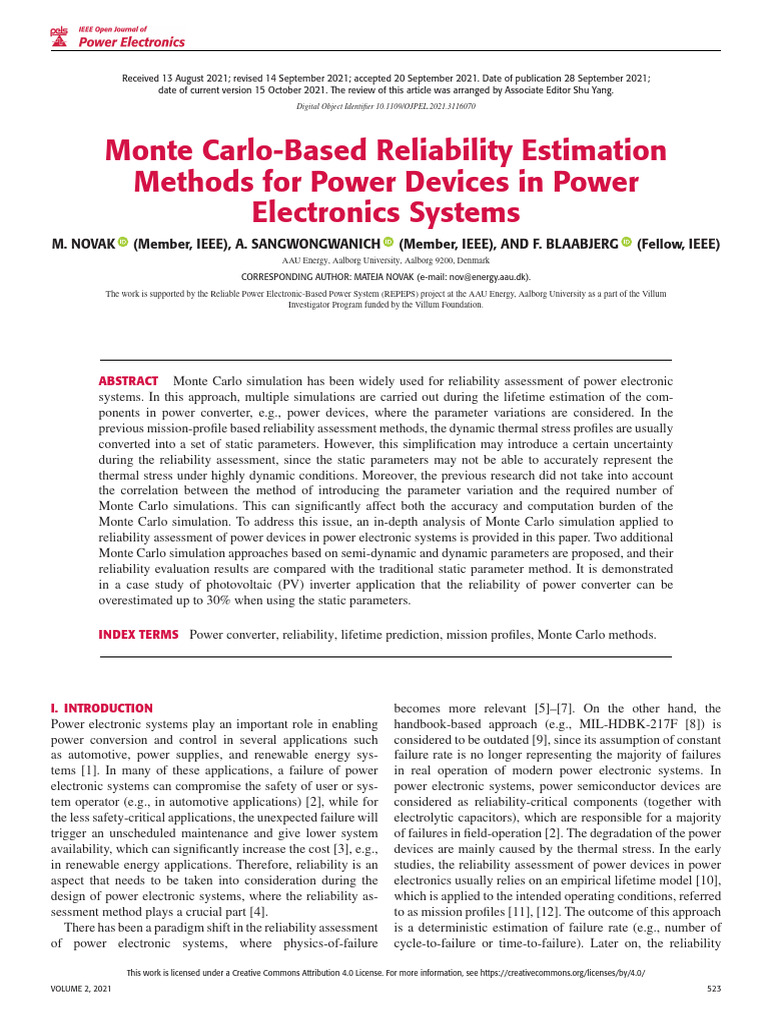 Monte Carlo-Based Reliability Estimation Methods for Power Devices in ...