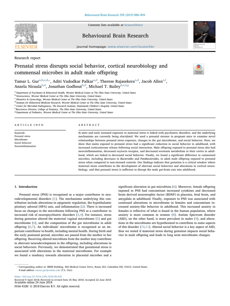 Prenatal Stress Disrupts Social Behavior, Cortical Neurodevelopment ...