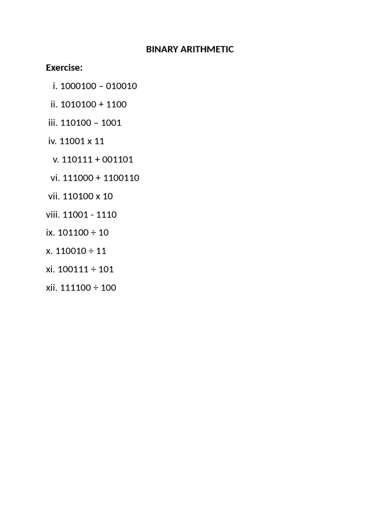 Binary Arithmetic Questions | PDF