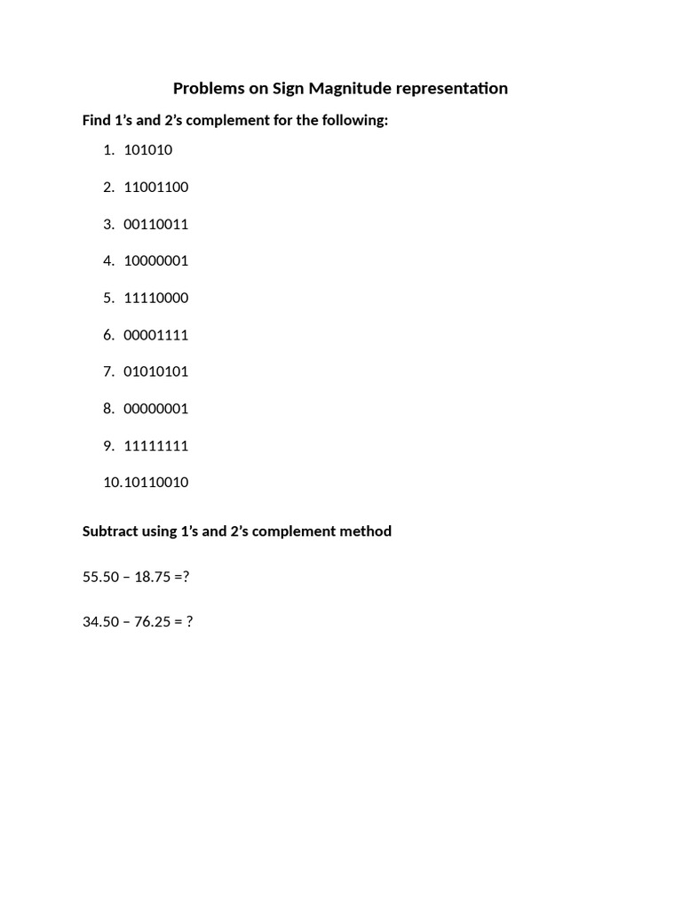 Sign Magnitude Representation Problems | PDF