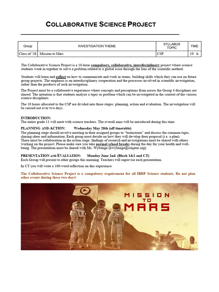 Collaborative Science Project: Mars Proposal | PDF | Nasa | Mars