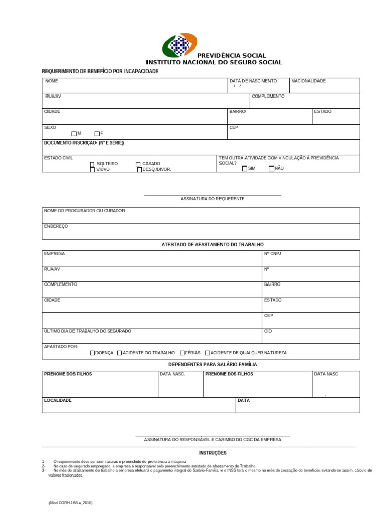 Requerimento de Benefício por Incapacidade | PDF | Férias trabalhistas ...