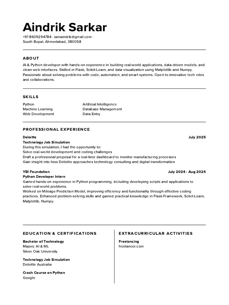 AI & Python Developer Profile Summary | PDF