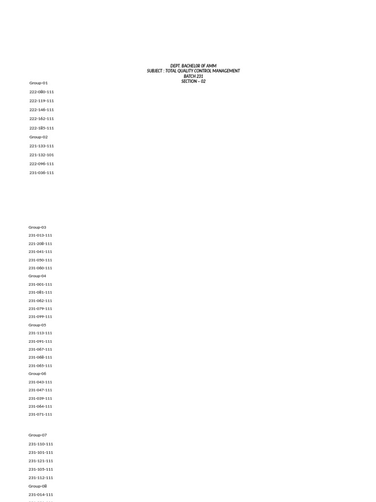 Total Quality Control Management | PDF