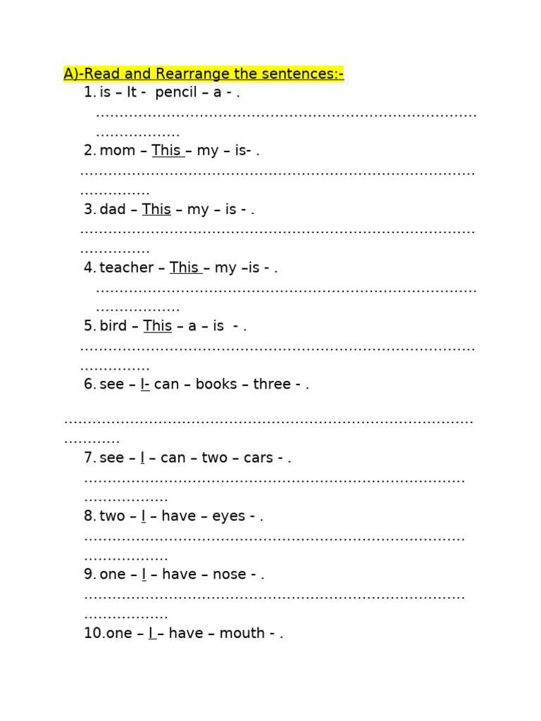 Rearranging Sentences Worksheet | PDF