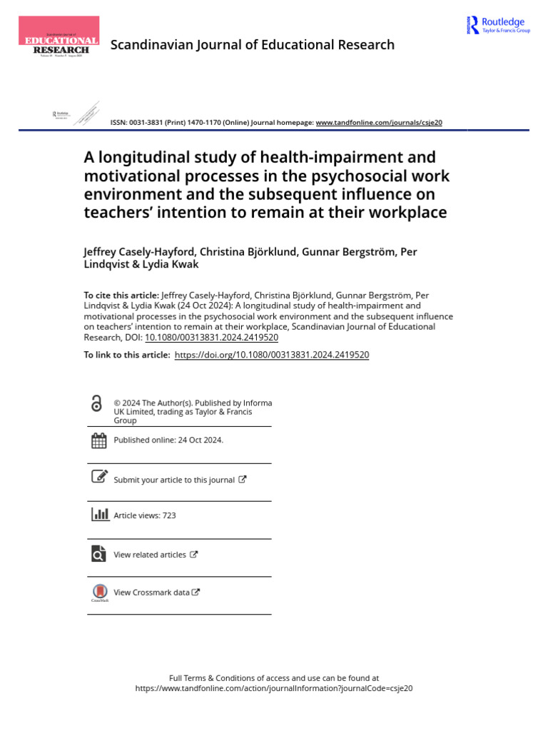 A Longitudinal Study of Health-Impairment and Motivational Processes in ...