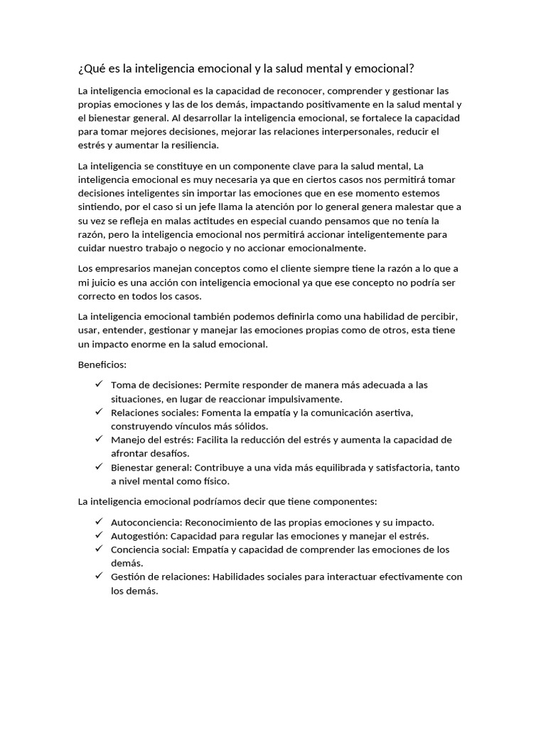 Inteligencia Emocional y Salud Mental | PDF | Inteligencia emocional ...