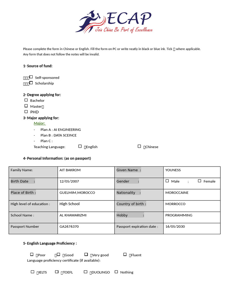 ECAP Application Form Instructions | PDF