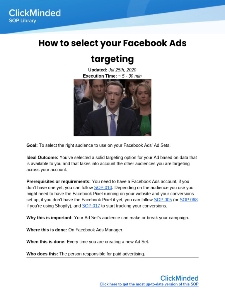 SOP074 - How to Select Your Facebook Ads Targeting | PDF | Facebook ...
