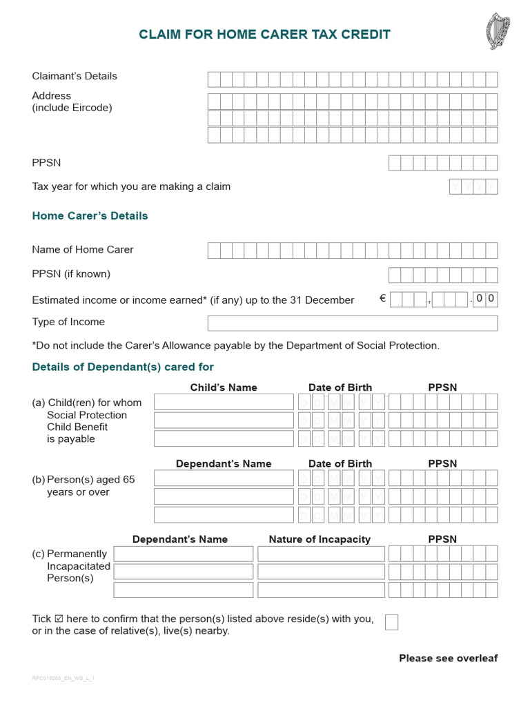 Home Carer Tax Credit Claim Form | PDF | Government Finances | Taxes