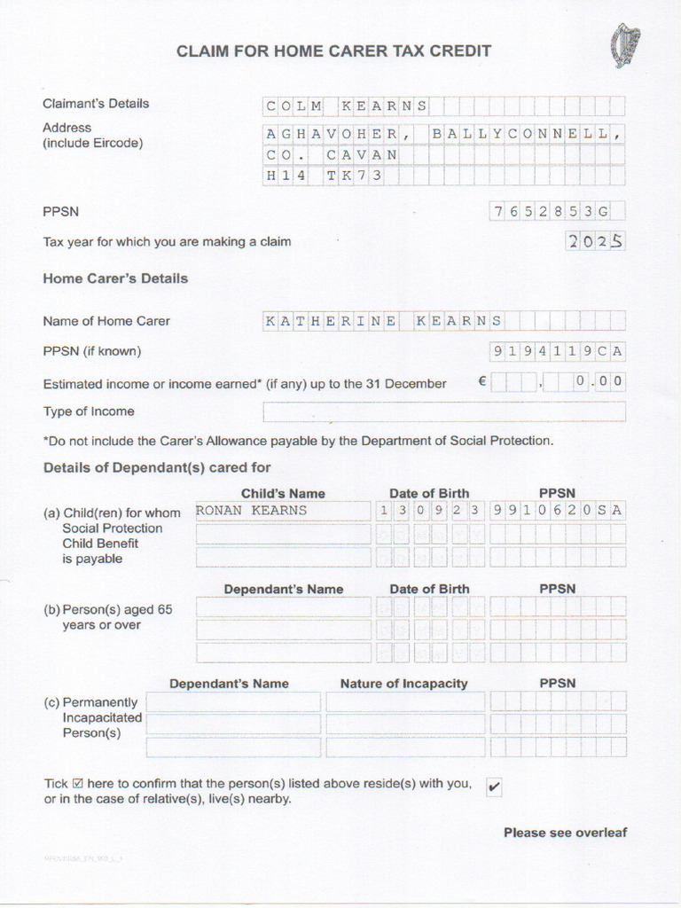Home Carers Credit Form | PDF