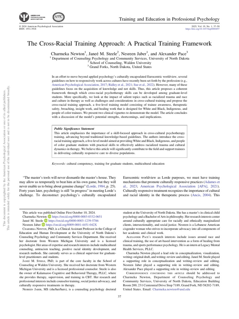 Cross-Racial Training Framework in Therapy | PDF | Psychotherapy ...