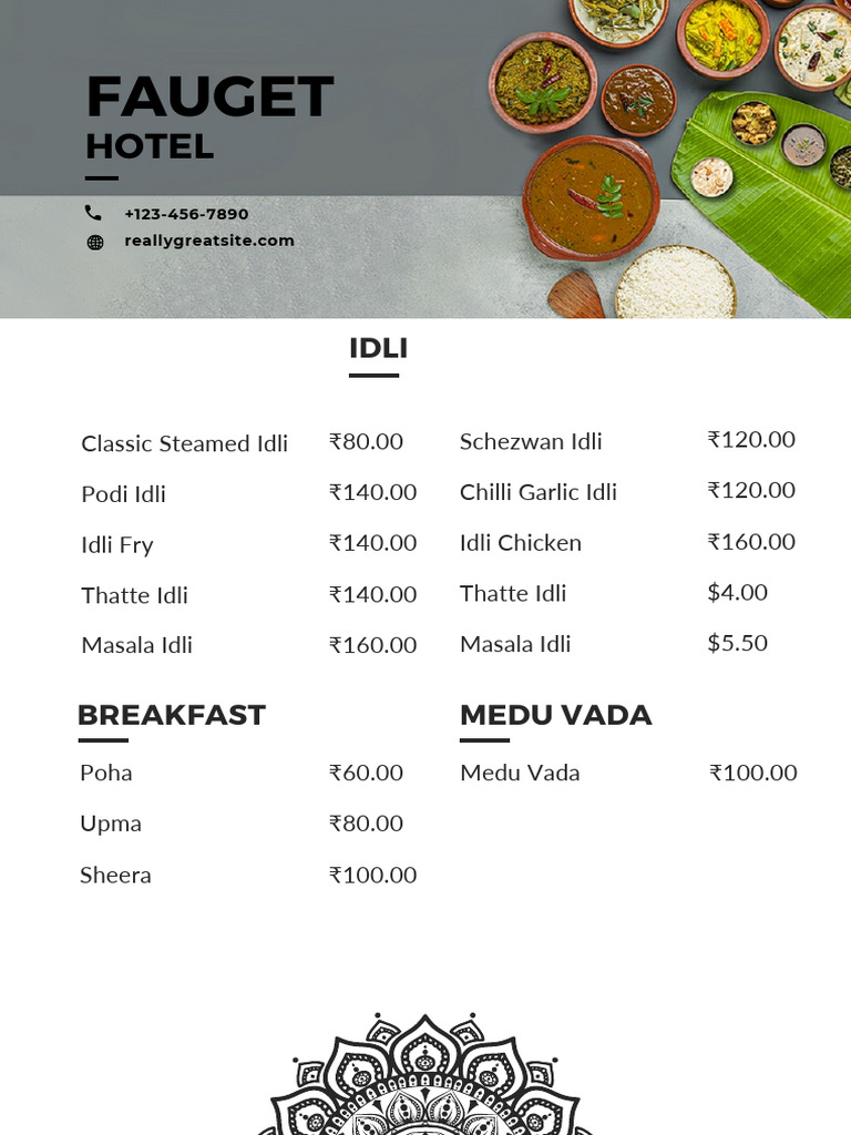 Idli Restaurant Menu Overview | PDF
